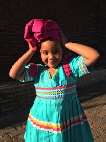 Mother daughter blue dress with dok